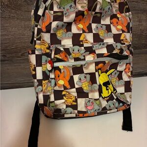 Pokemon Checkered Backpack with Pikachu and Friends - Black, White, Yellow